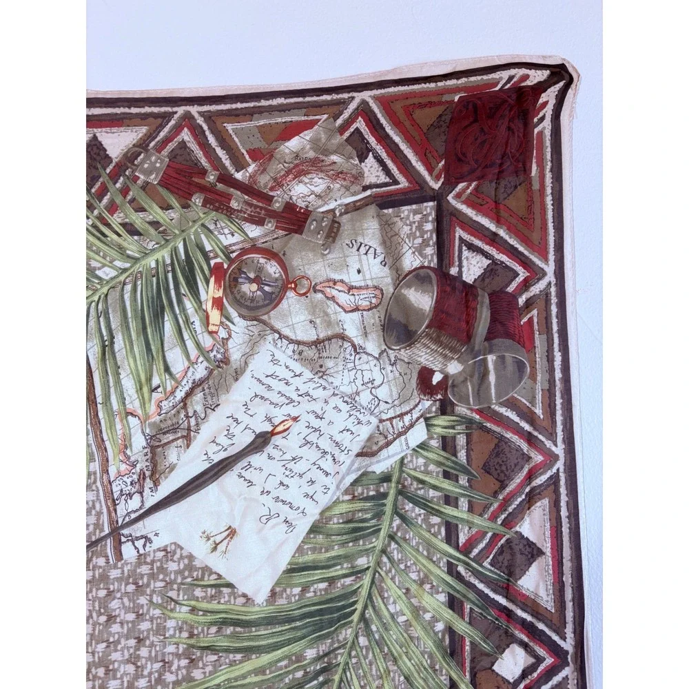 Ralph Lauren Silk Scarf Vintage Safari Expedition Travel Journal Print Italy